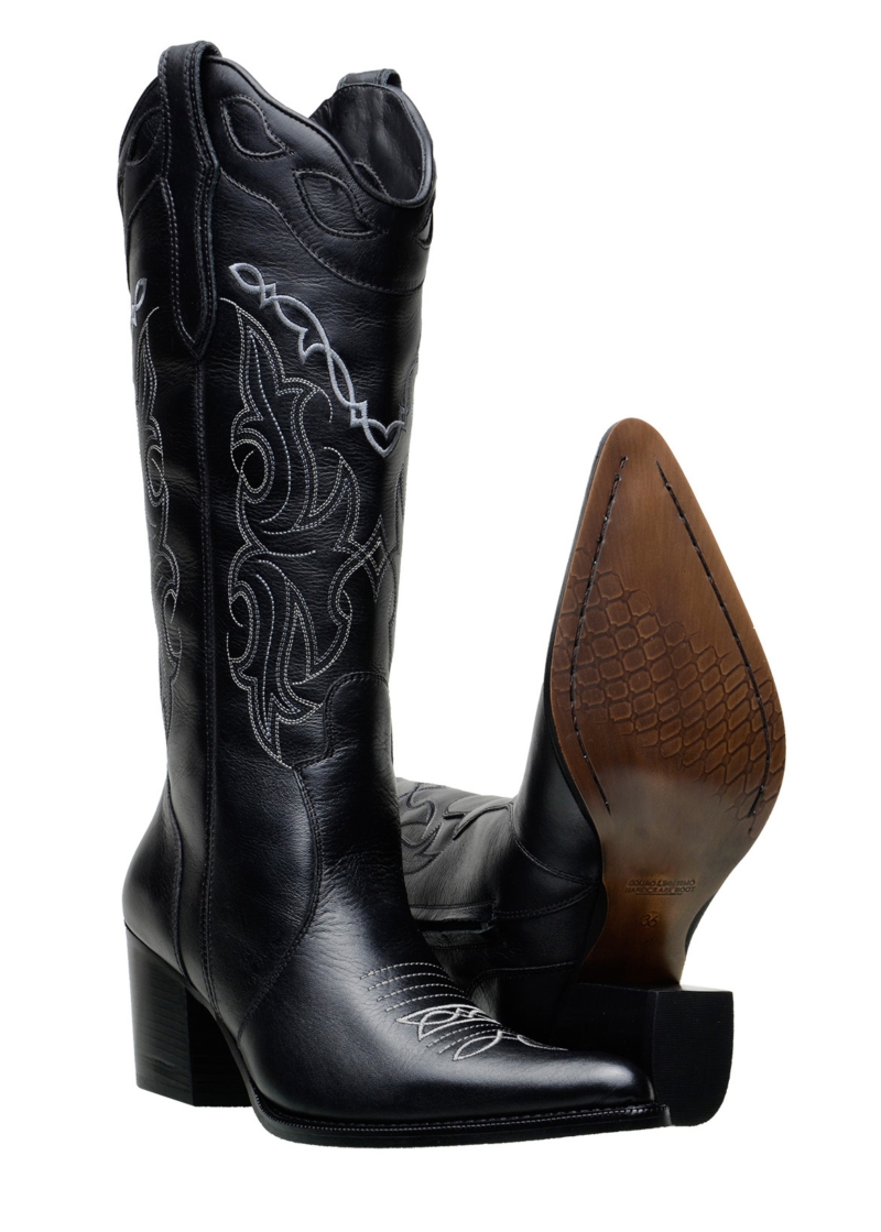 Bota Western Feminina iATAi Cano Longo em Couro na Cor Preto com Detalhes em Bordado - Country Breeze - Image 2