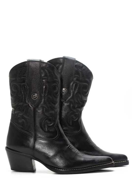 Bota Western Feminina iATAi Cano Curto em Couro na Cor Preto com Detalhes em Bordado - Wild West Wonder - Imagem 2